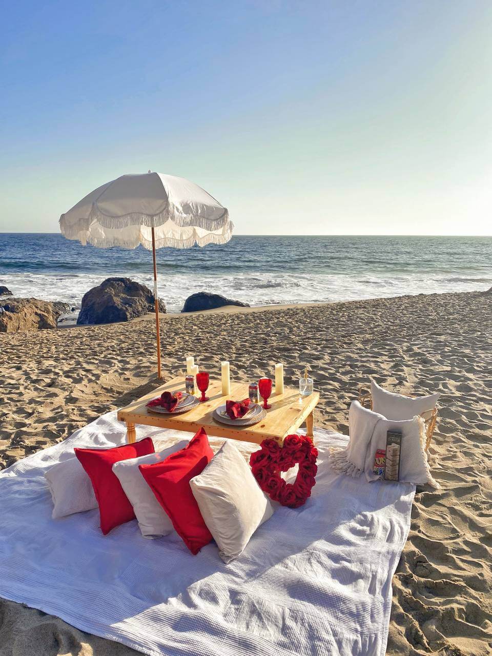 romantic picnic setup in Malibu