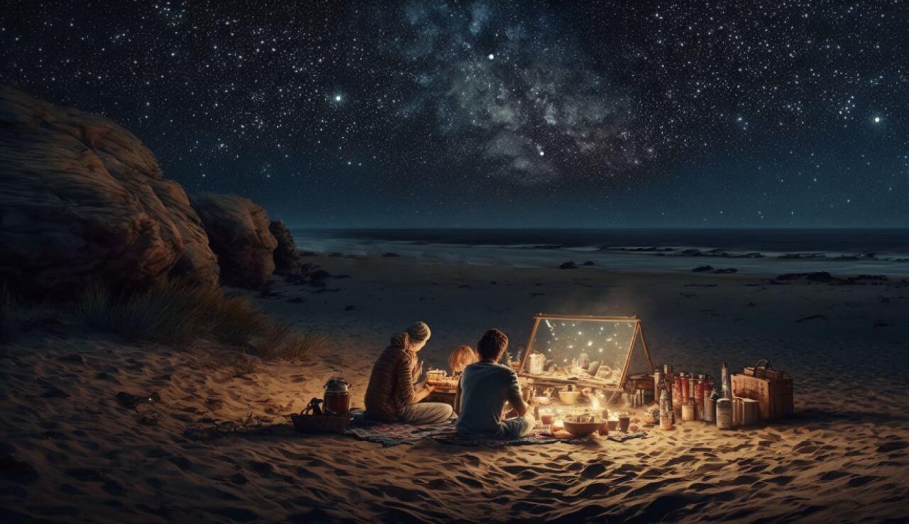 Picnic On The Beach At Night