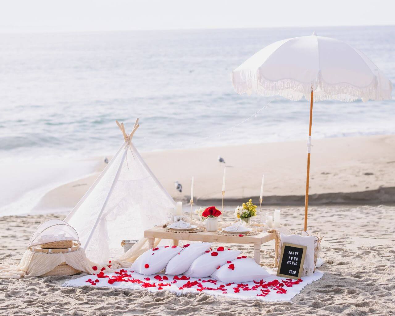 romantic picnic proposal setup in Los Angeles