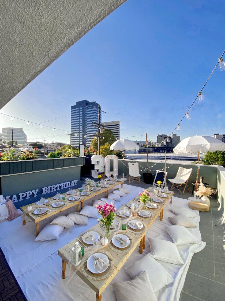 rooftop picnic birthday idea in Los Angeles