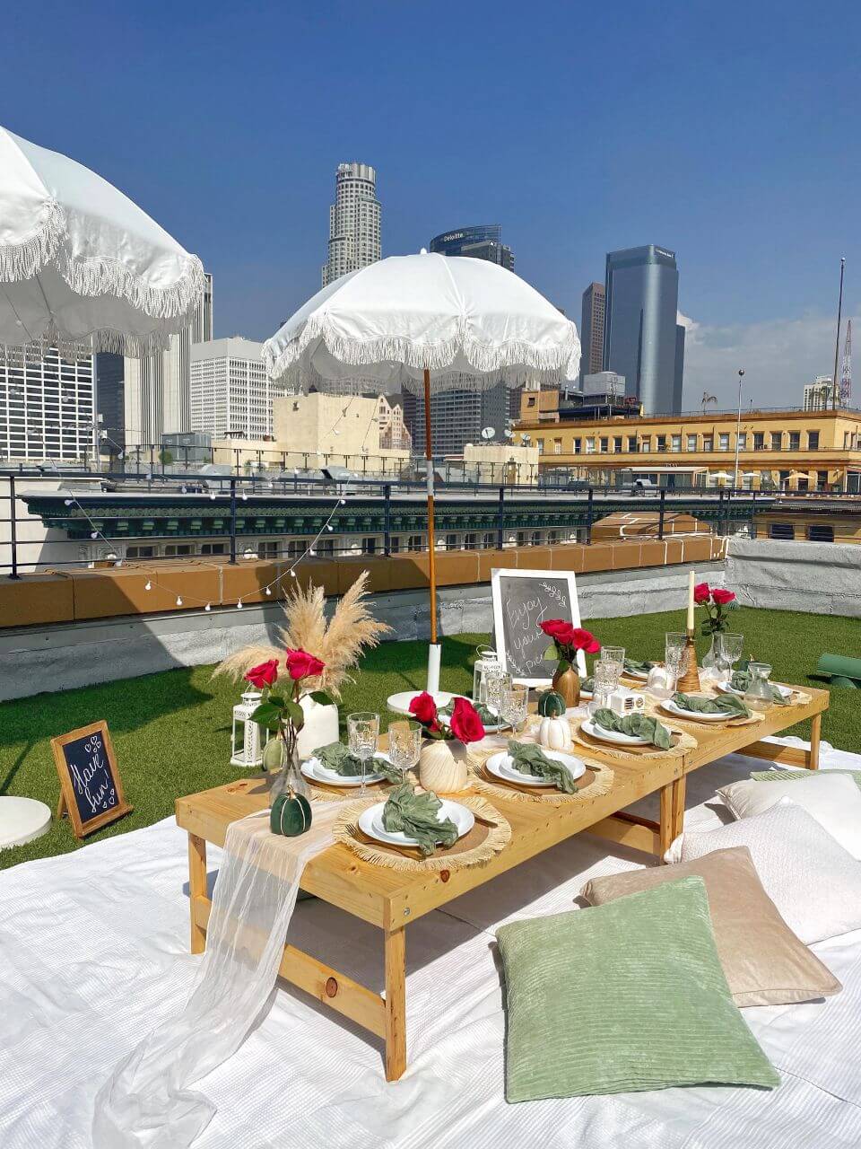 rooftop picnic setup in California