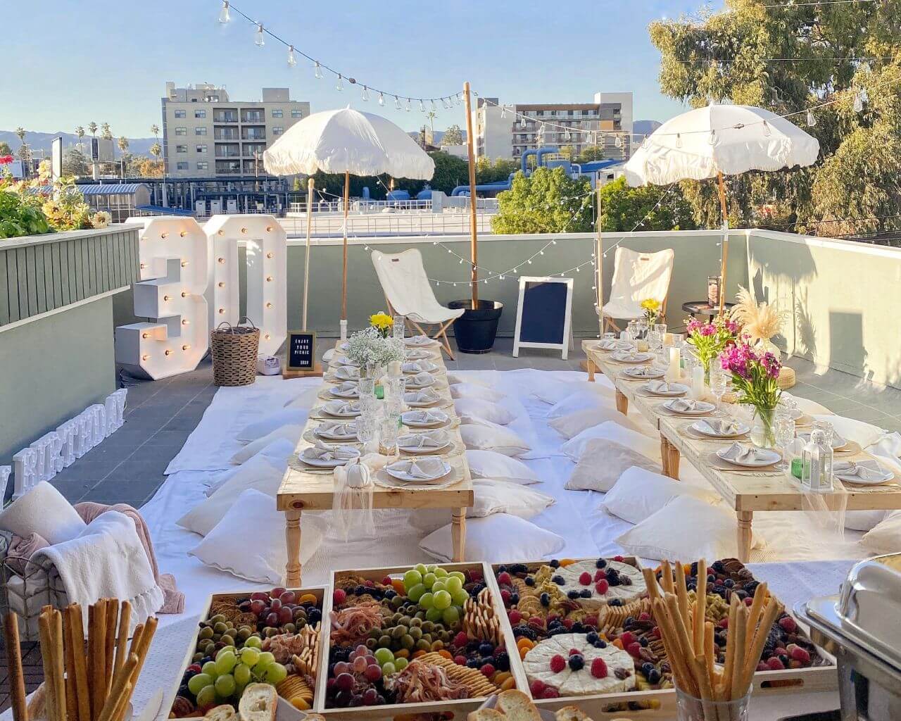 rooftop pop-up picnic setup in LA