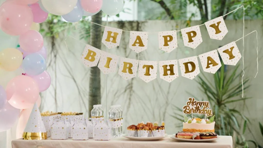 Decorated birthday table setup
