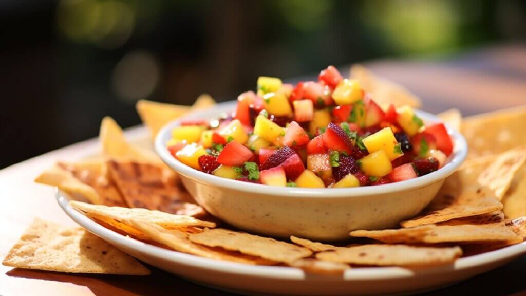 Fruit salsa with cinnamon chips