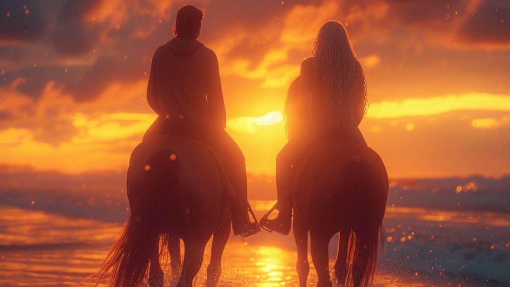 Romantic horseback riding on the beach