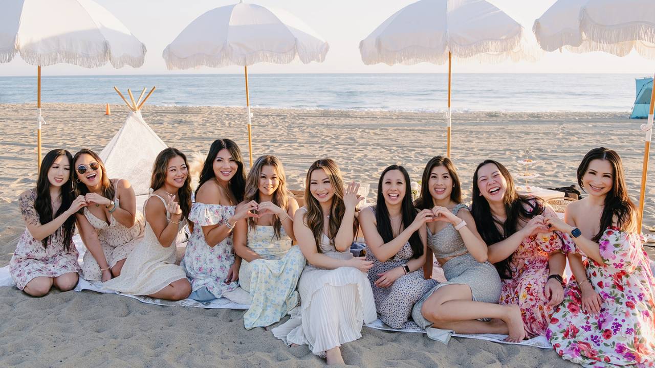 bachelorette party group at the beach bachelorette party group at the beach