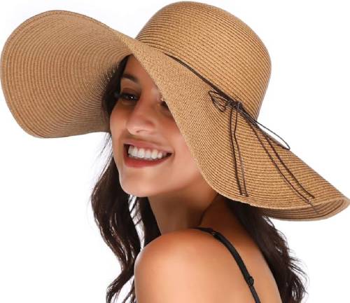 LA CARRIE Wide Brim UV Protection Sun Hats for Women with Leopard Trim  Straw Roll Up Beach Visor Hat UPF 50+(American Classic) at  Women's  Clothing store