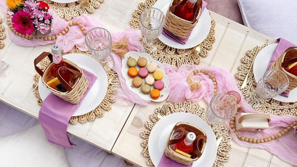 tea place settings with macarons baby shower