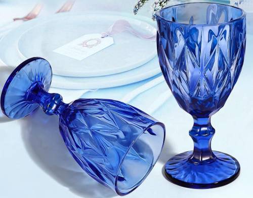blue glasses goblets set