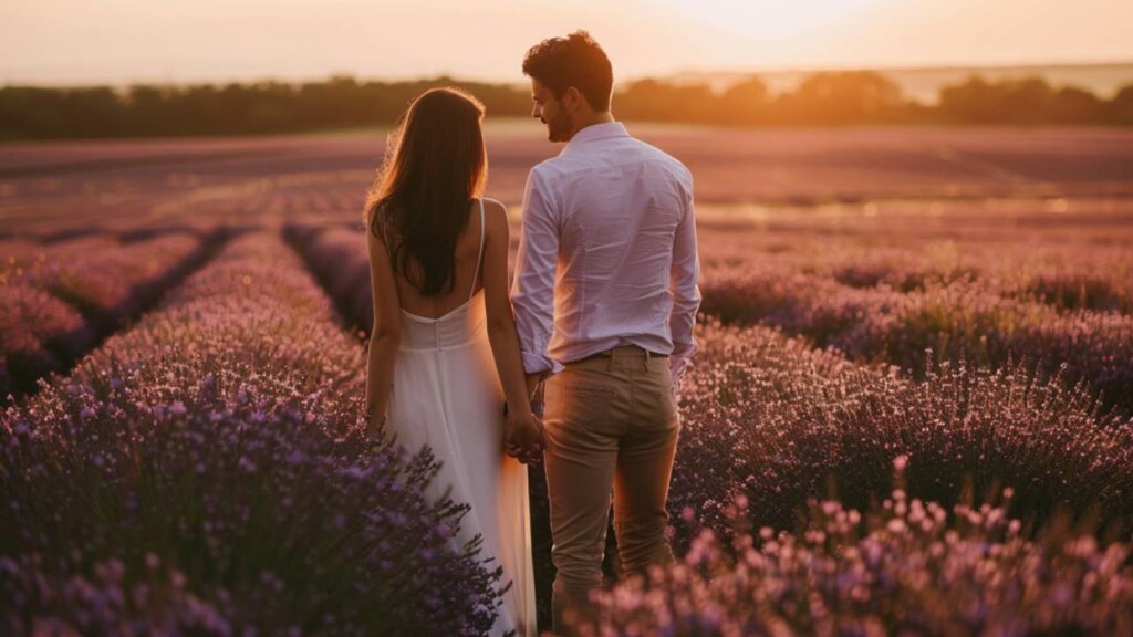 engagement in a lavender field
