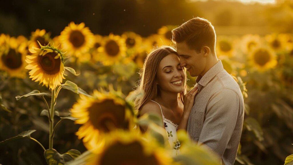 engagement in a sunflower field