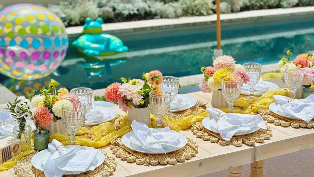 poolside baby shower picnic table