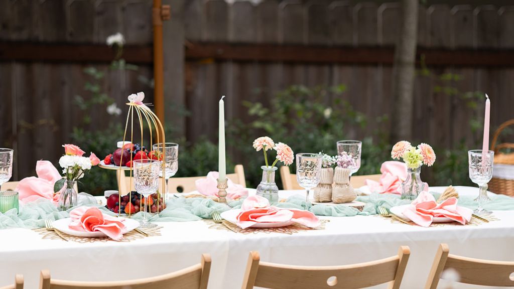 round brunch table with pastel florals