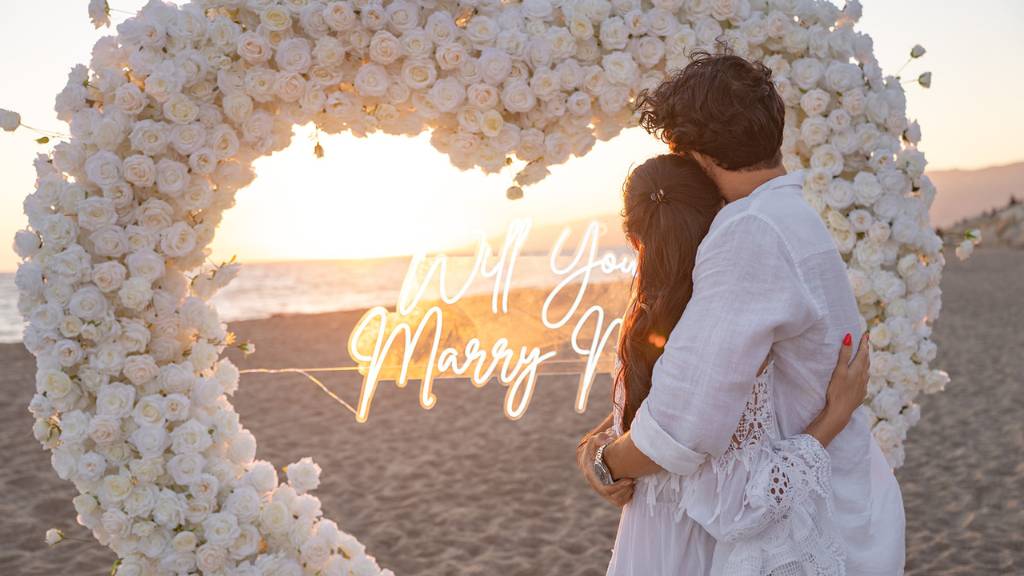 sunset beach casual engagement photo