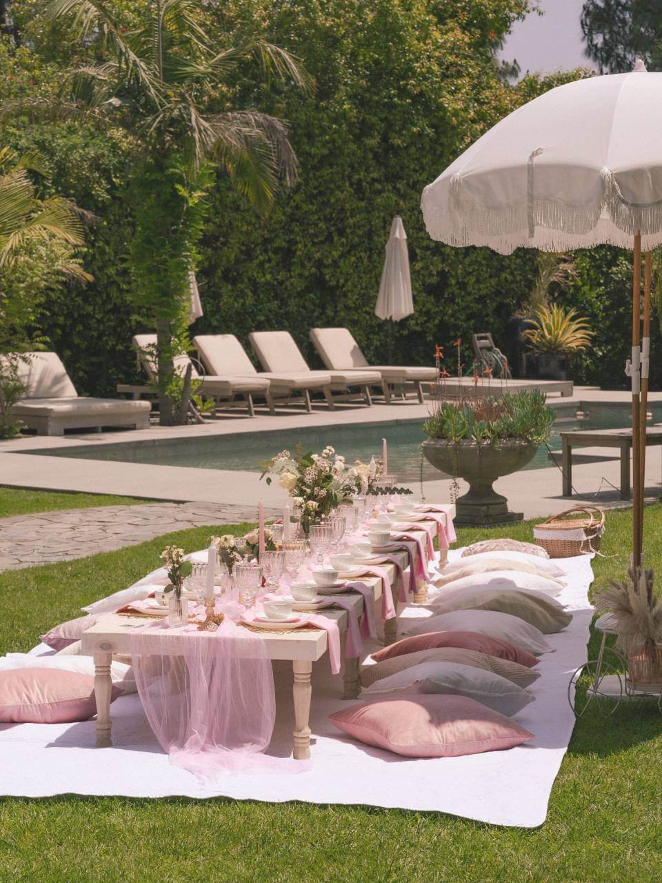 luxury picnic party setup in LA