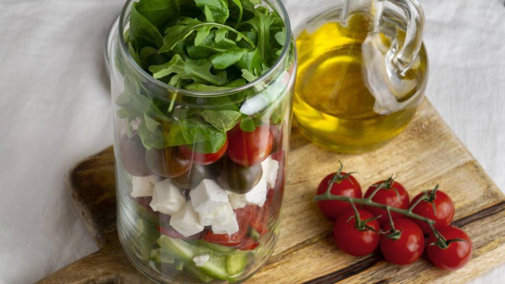 Greek salad in jars