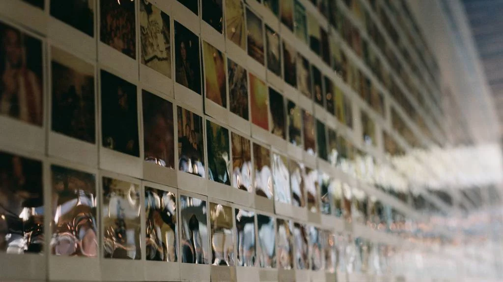 memory wall of polaroids