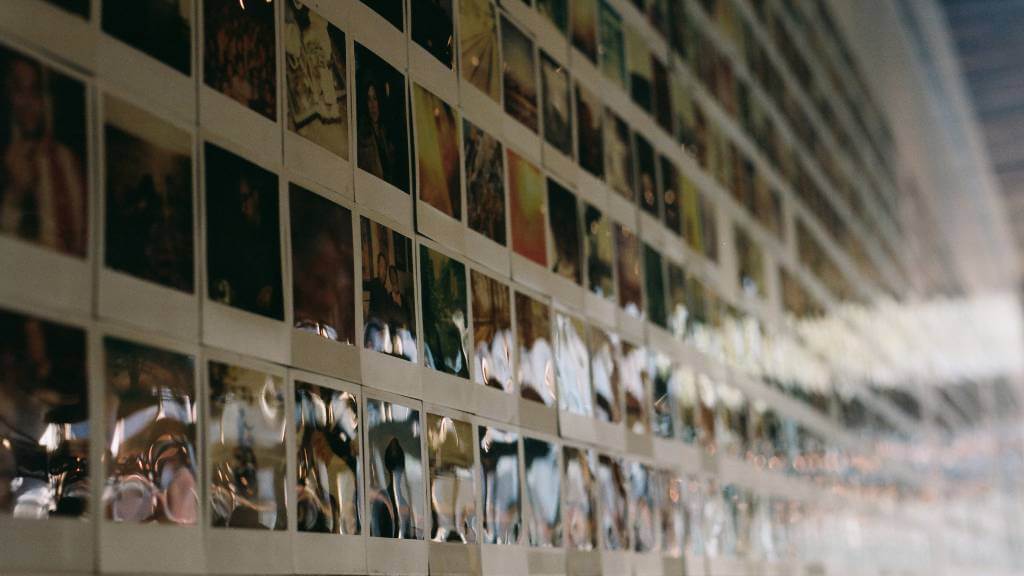 memory wall of polaroids