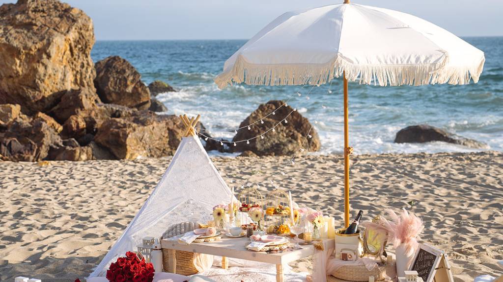 luxury beach birthday setup