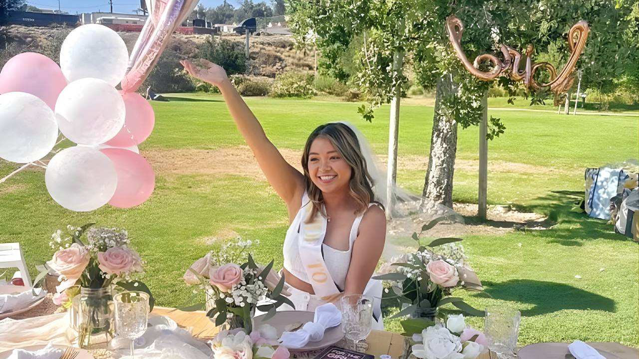 bride at bridal shower table decor