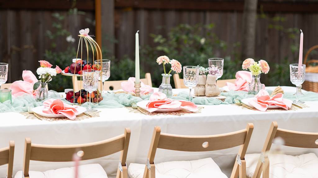 elegant pink baby shower table setup