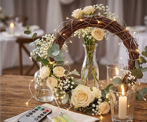fairy lights floral centerpiece
