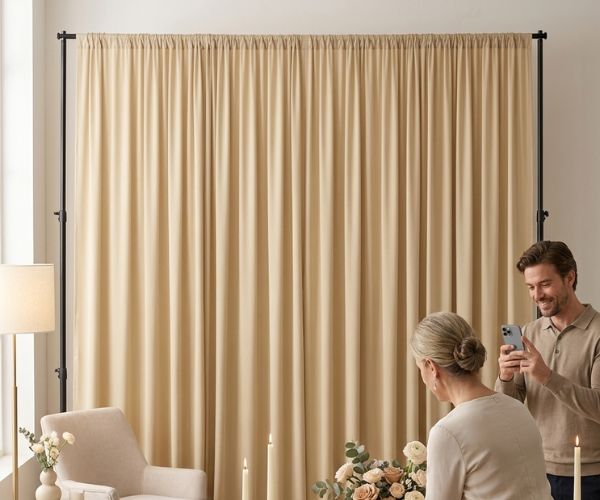 beige curtain photo backdrop