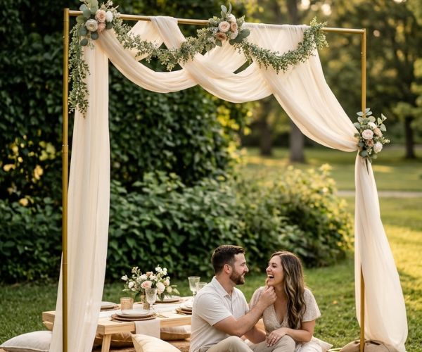 draped picnic backdrop stand