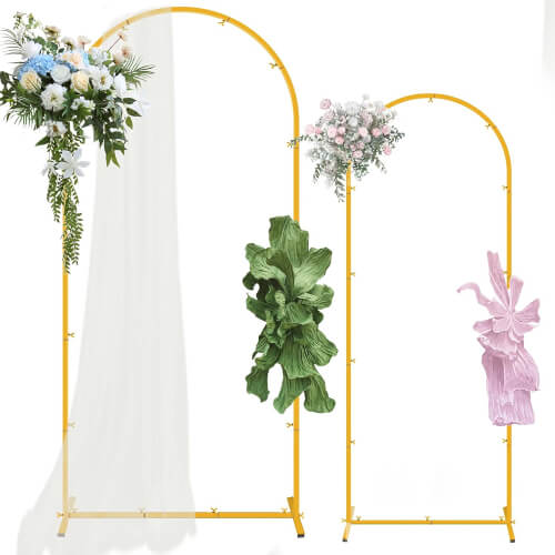 Set of 2 Gold Metal Wedding Arch Backdrop Stand (7.2FT and 6FT)