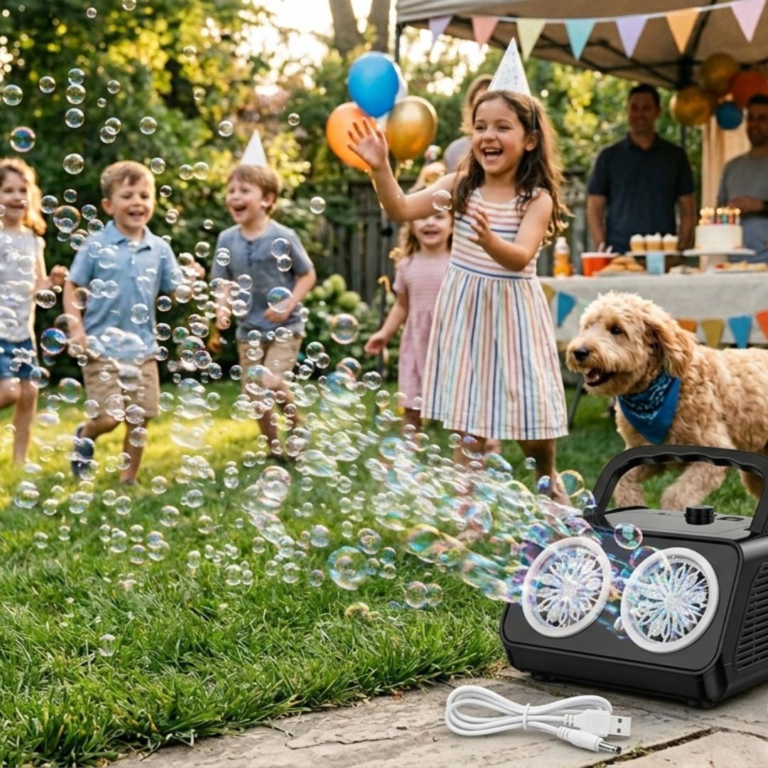 bubble machine at backyard party
