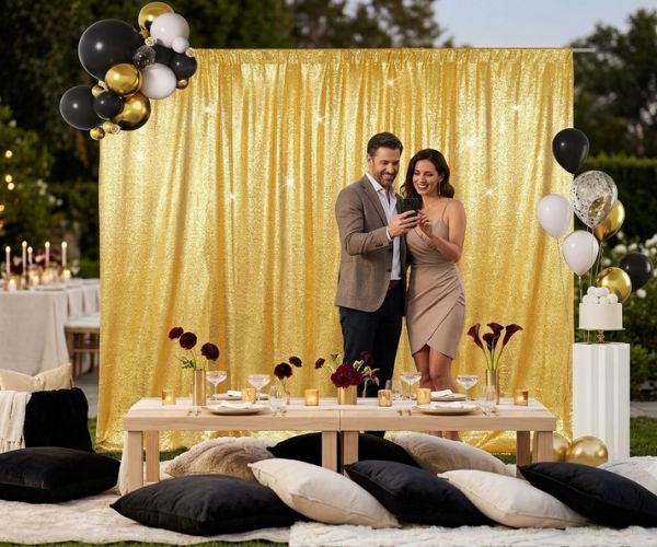 gold sequin party backdrop