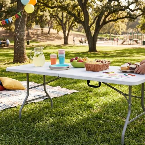 folding plastic picnic table setup