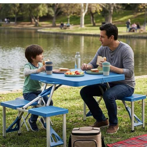 camping picnic table with seats