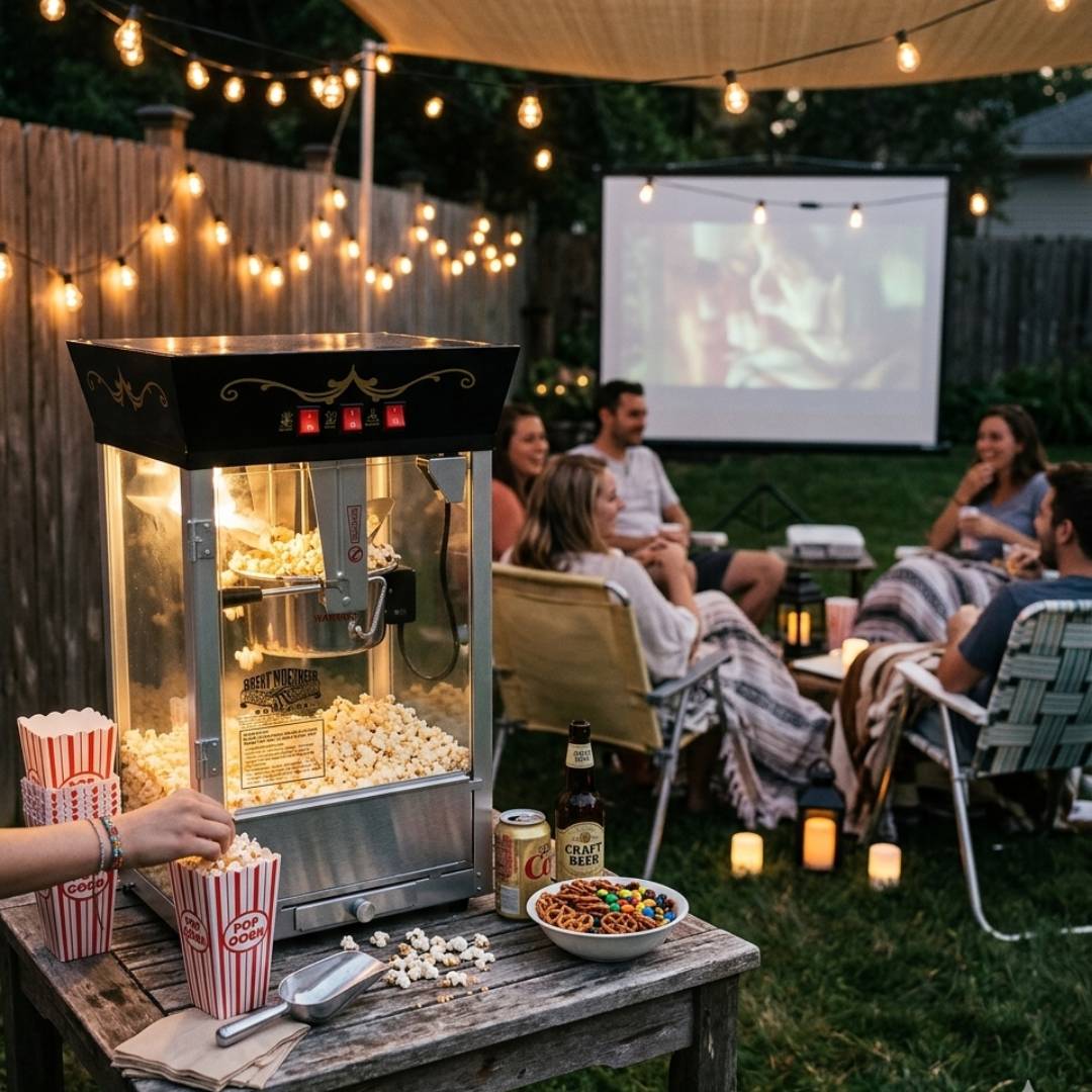 backyard movie night popcorn machine