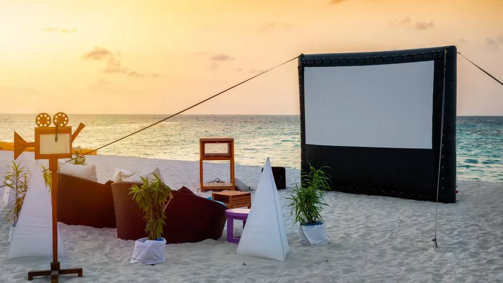 beachside movie night setup