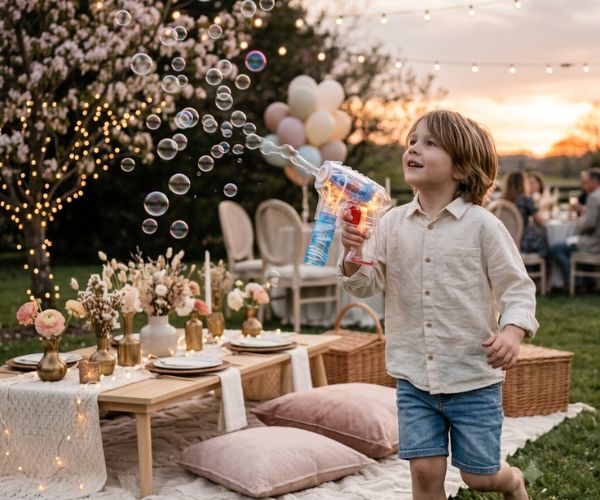 boy playing with bubble gun