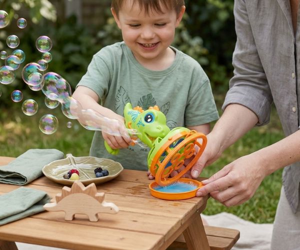 dinosaur bubble gun setup