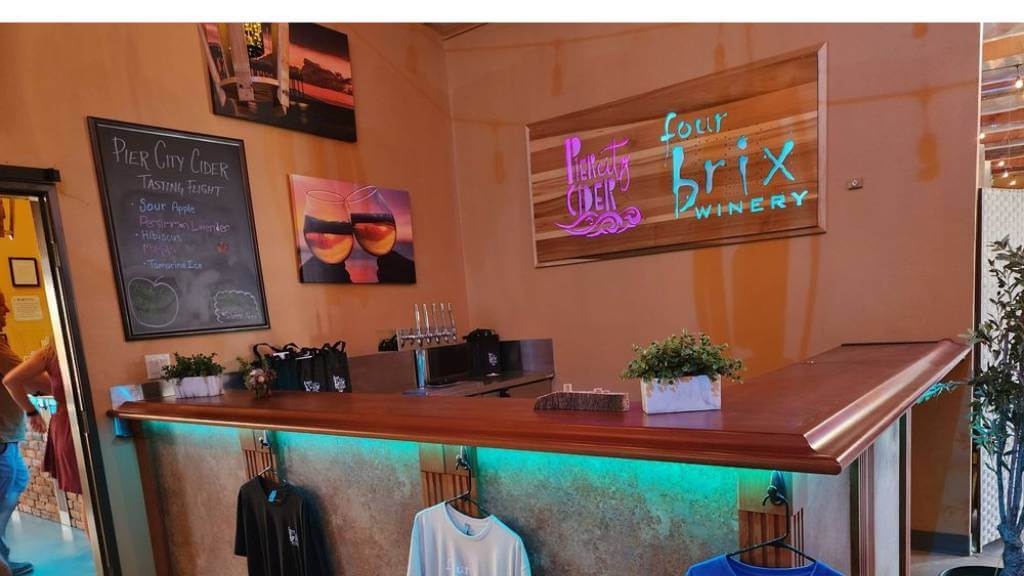 modern wine lounge with neon sign