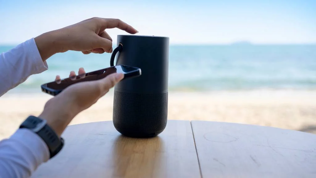 portable speaker on beach table