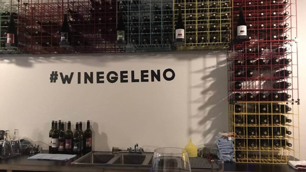 wine display with signage