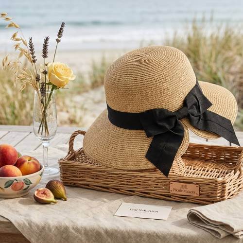 black bow beach hat picnic