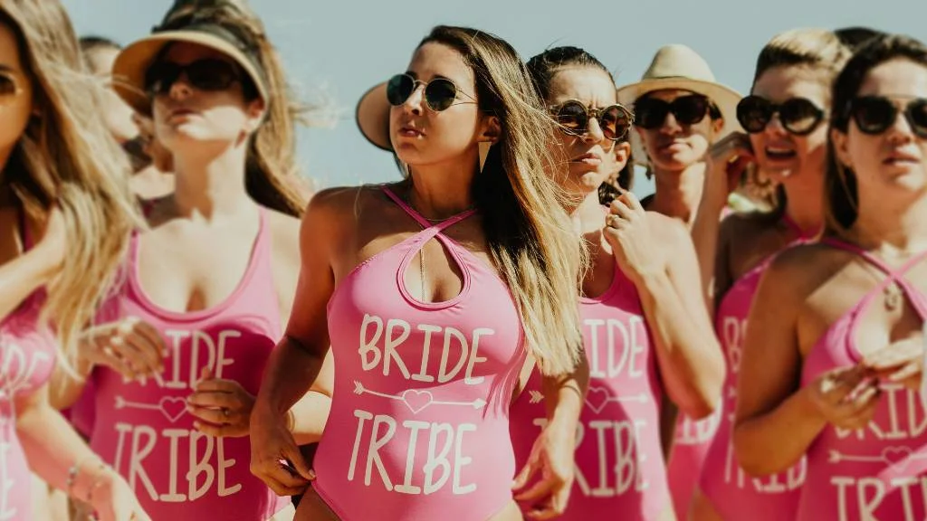 bride tribe in themed outfits