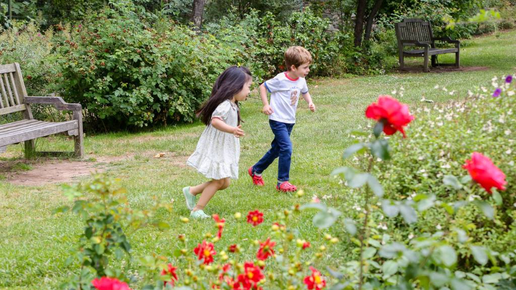 children exploring a garden