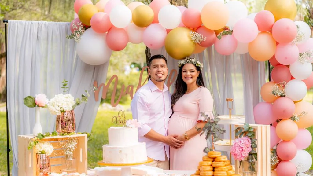 couple at outdoor baby shower celebration