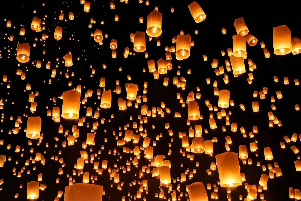 floating lantern beach wedding
