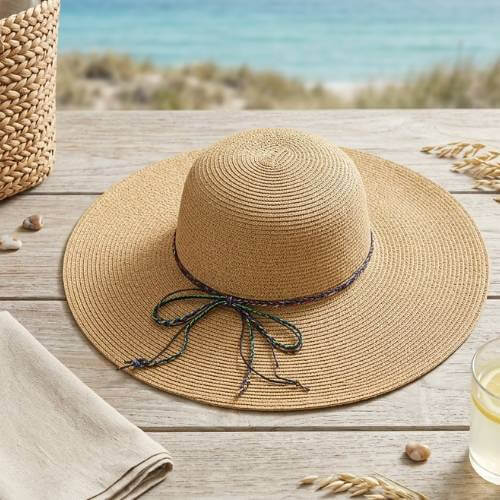packable beach hat on table