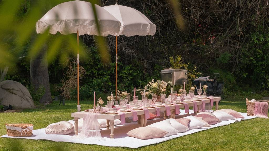 pink picnic setup