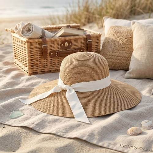 white ribbon beach hat