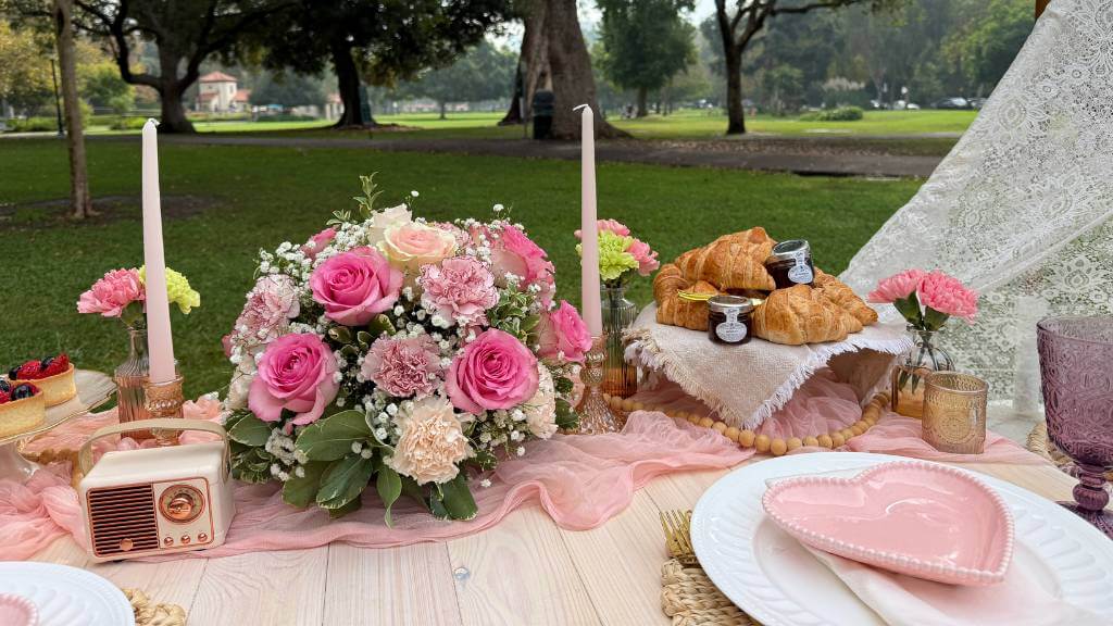 picnic essentials pink table decor