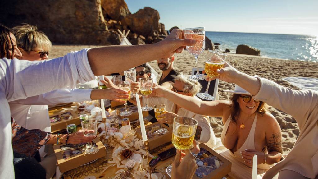 small team beach dinner